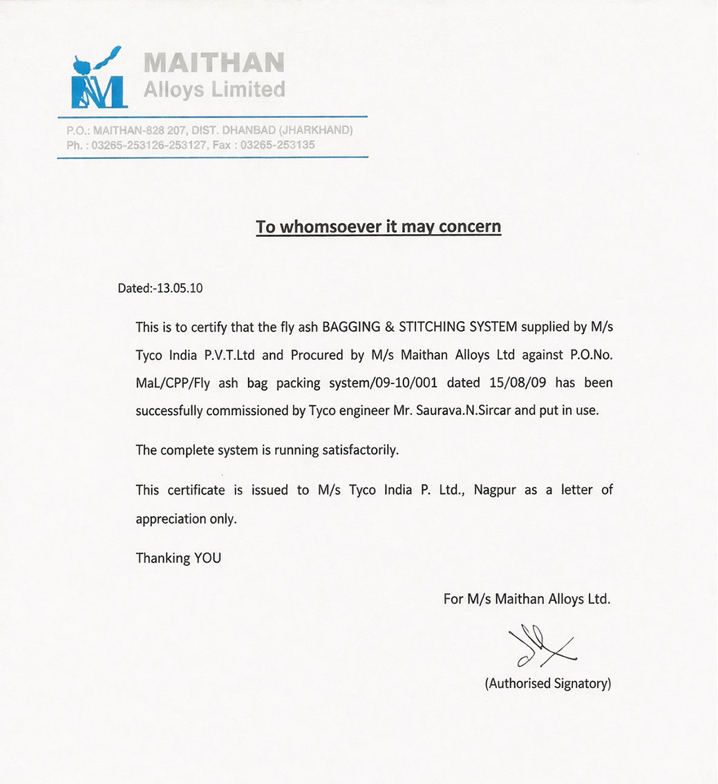 Maithan Alloys Certificate